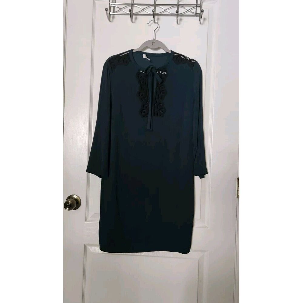 Sandro Paris Women's Lace Insert Shift Dress Long Sleeve Green Size 2 US 6